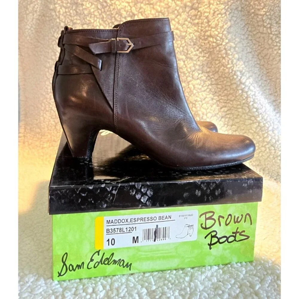 Sam Eldeman Bootie Brown Leather Sz 10M Maddox Espresso Bean Ankle Boots